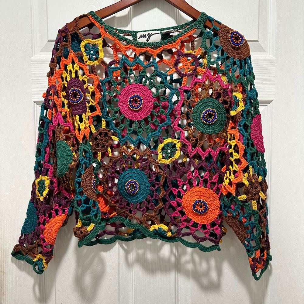 My 90’s Vintage Autumn Colorful Crochet Sweater